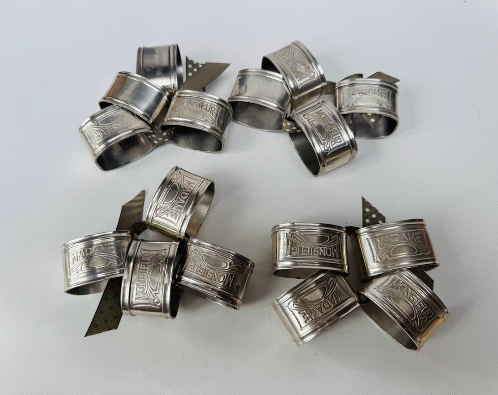 Set of 16 Vintage Monsieur Madame Metal Napkin Rings